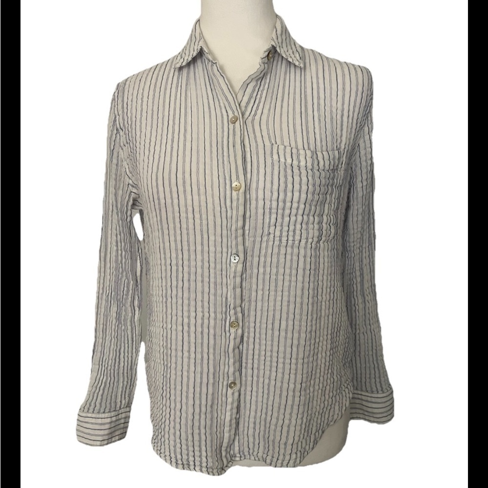 Rails Gauzy 100% Cotton White With Lt Blue Stripes Button Down Shirt Women’s XS